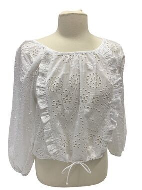 Joie White Eyelet Ruffle Peasant Blouse